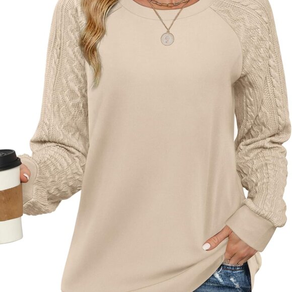 Sweatshirts for Women Crewneck Cable Knit Sleeve Sweaters Lightweight Fashion 20 - Picture 1 of 4